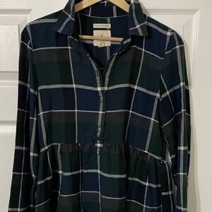 American Eagle Outfitters Amazingly Soft Plaid Babydoll Long Sleeve Top Size XS